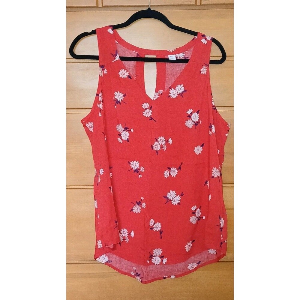 NWOT Old Navy Womens L Red Floral V-Neck Keyhole Sleeveless Woven Rayon Tank Top